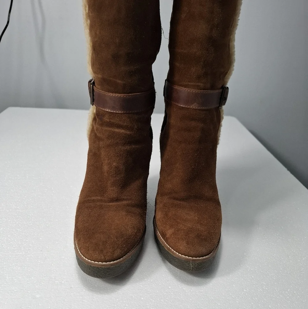 Aquatalia Brown Suede Over the Knee Boots Faux Fur Quilted Size 8
